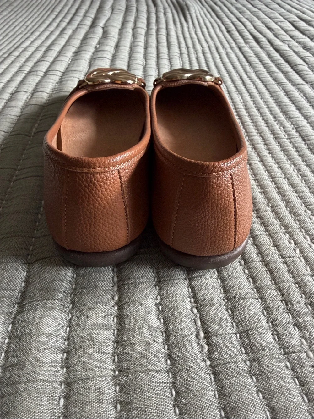 AEROSOLES Rust Brown Leather Loafers with Gold Accent